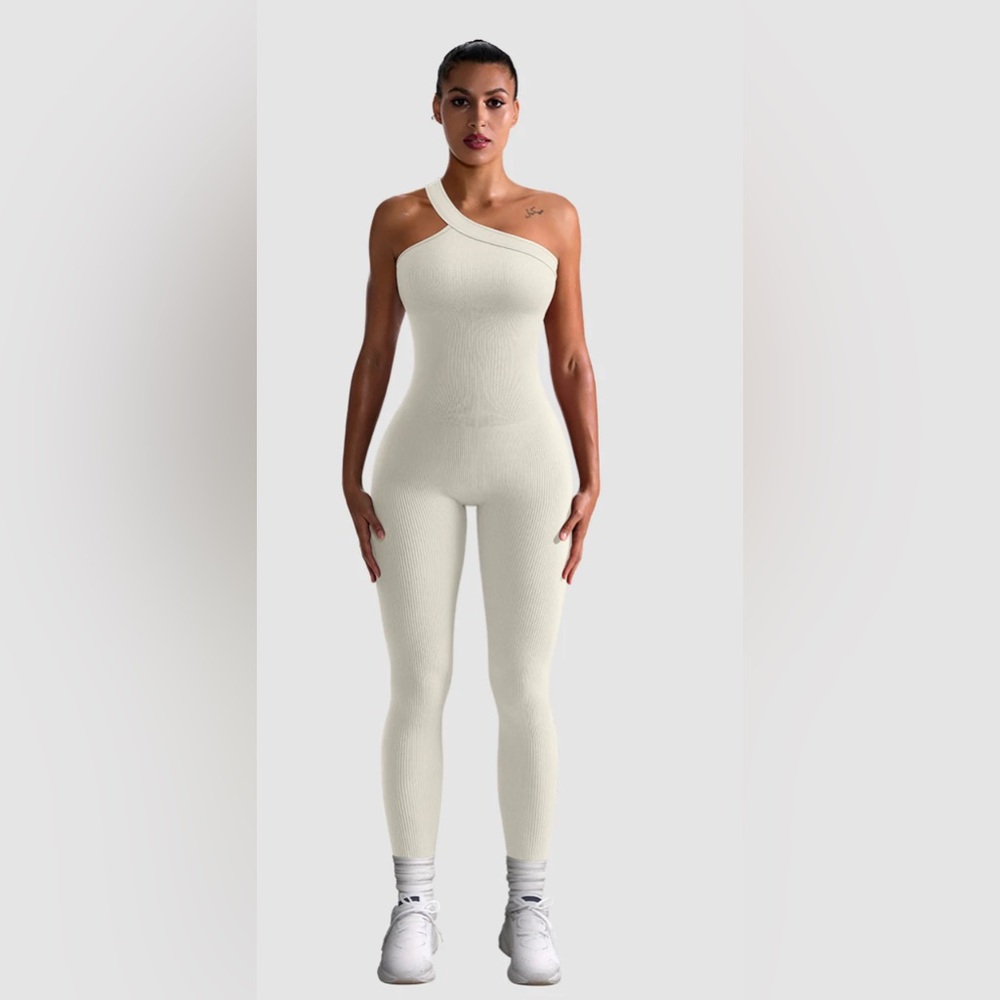 Cream Ribbed Jumpsuit